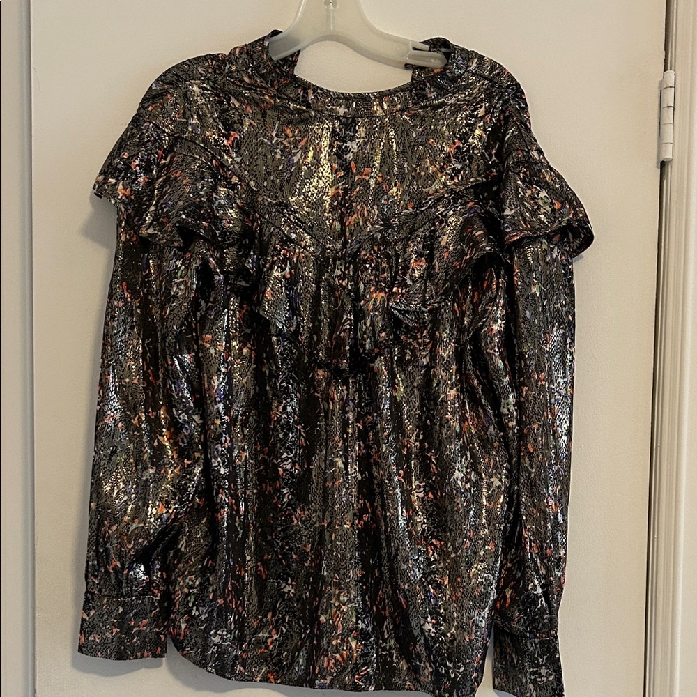 IRO Black and Silver Ruffled Blouse